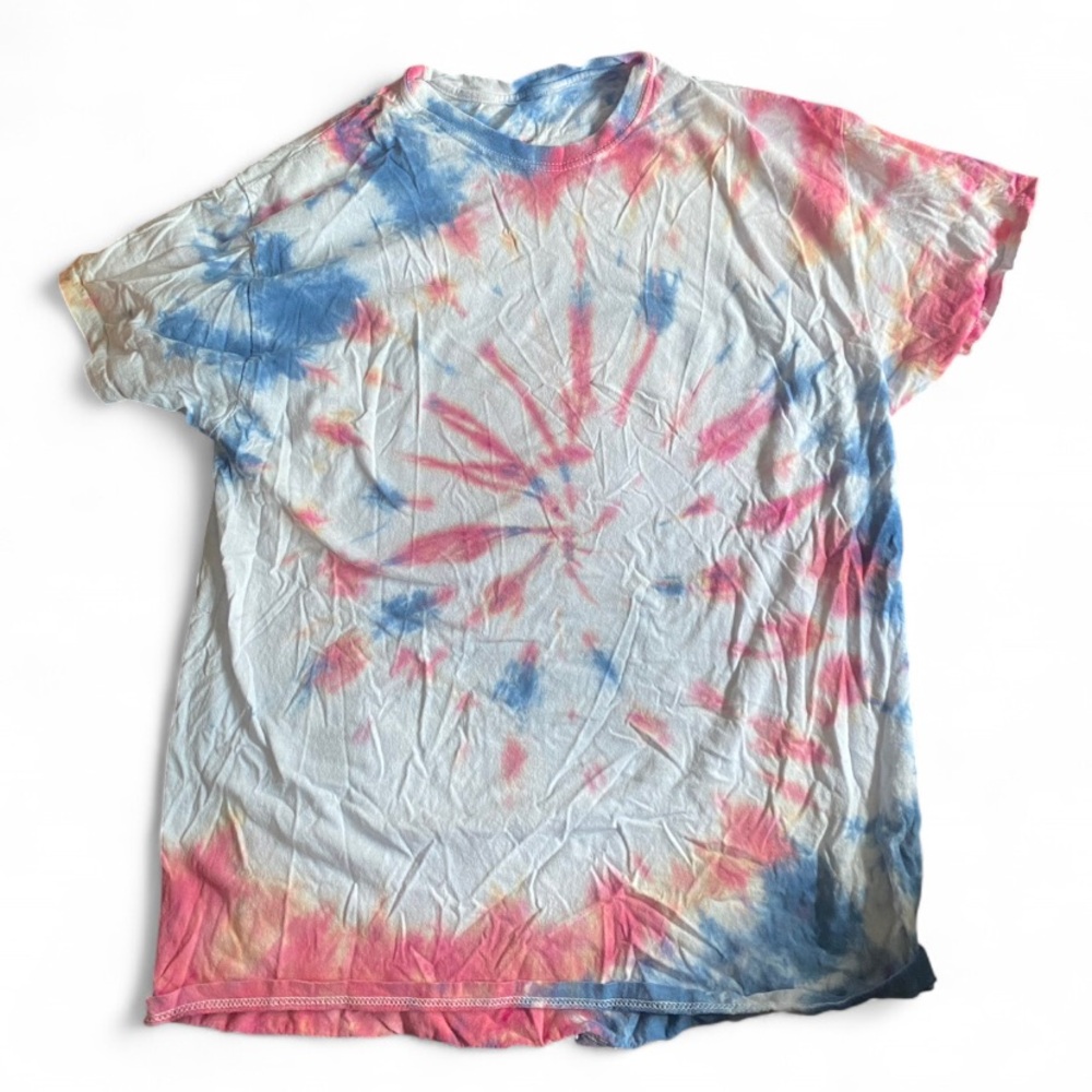 Vibrant Tie-Dye Short Sleeve Tee - Pink, Blue, and White